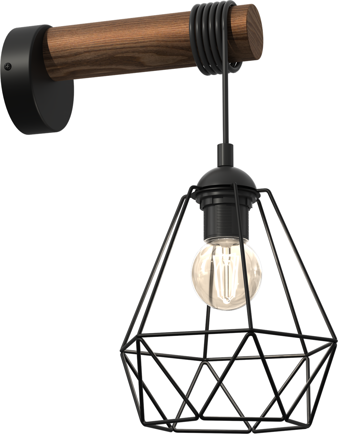 Acero Wall Lamp 1xe27 This Hand Made Industrial Style Lamp Is Hand Made From Sleek Black Steel And Natural Dark Wood