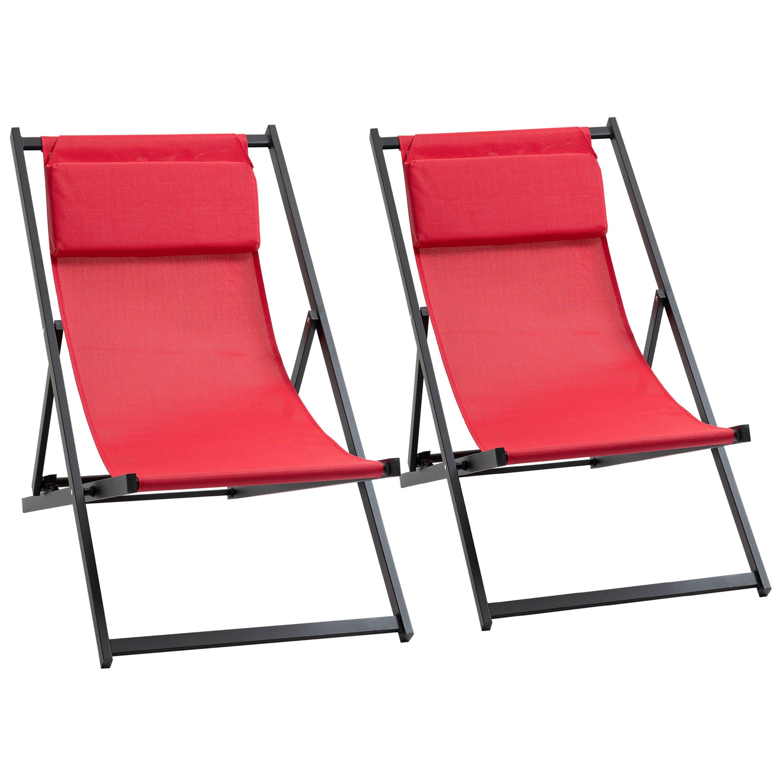 Set Of 2 Folding Garden Beach Aluminium Frame Deck Chairs | White