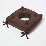 Faux Suede Coccyx Dining Chair Cushion With Ties | 40cm x 40cm | Brown