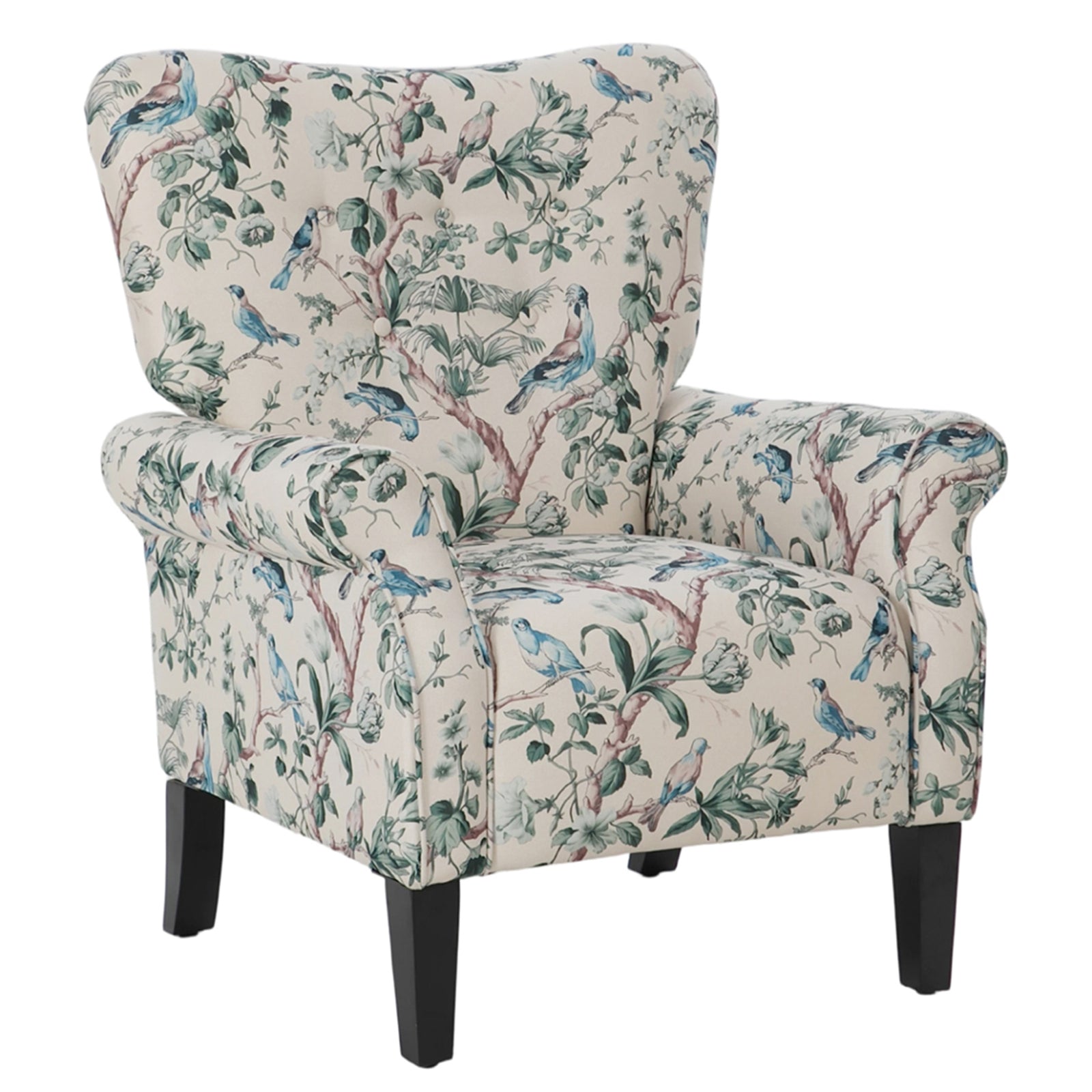 Breeins Pastoral Linen Upholstered Armchair With Wooden Legs