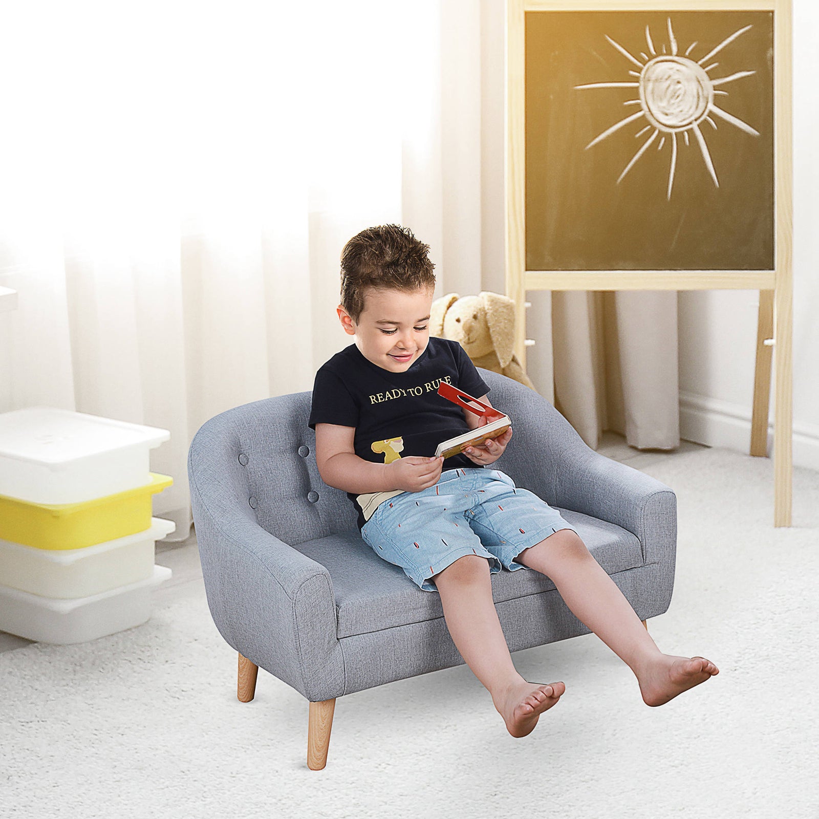 Kids Mini Sofa Children Armchair Seating Bedroom Playroom Furniture Grey