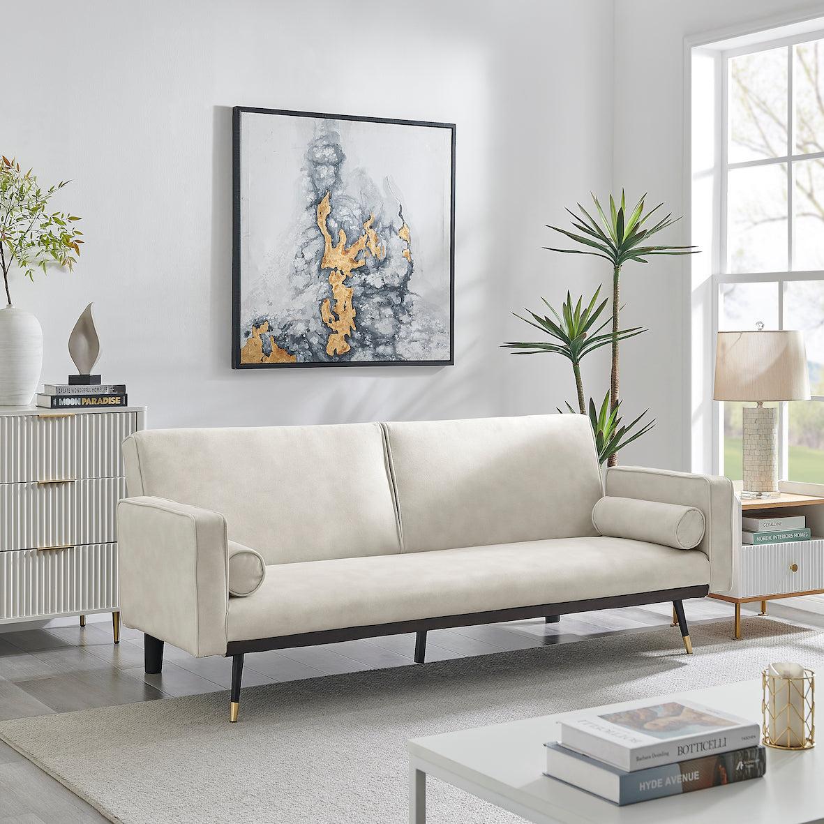 Faux Suede Click-clack Sofa Bed - 3 Seater | Cream