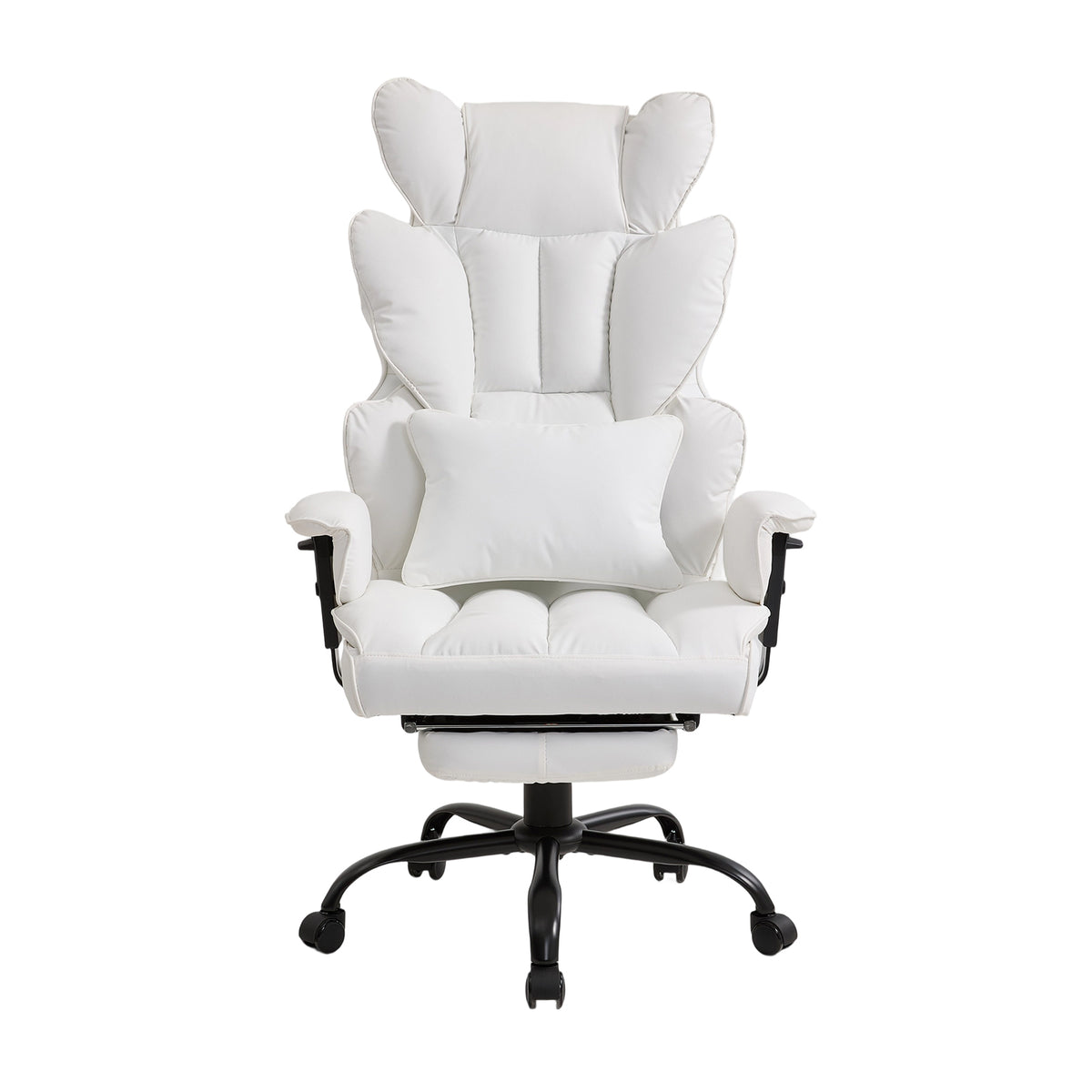 Height-adjustable Reclining Swivel Office Chair With Footrest | White