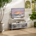 Tv Cabinet, Tv Console Unit With 2 Foldable Linen Drawers | White