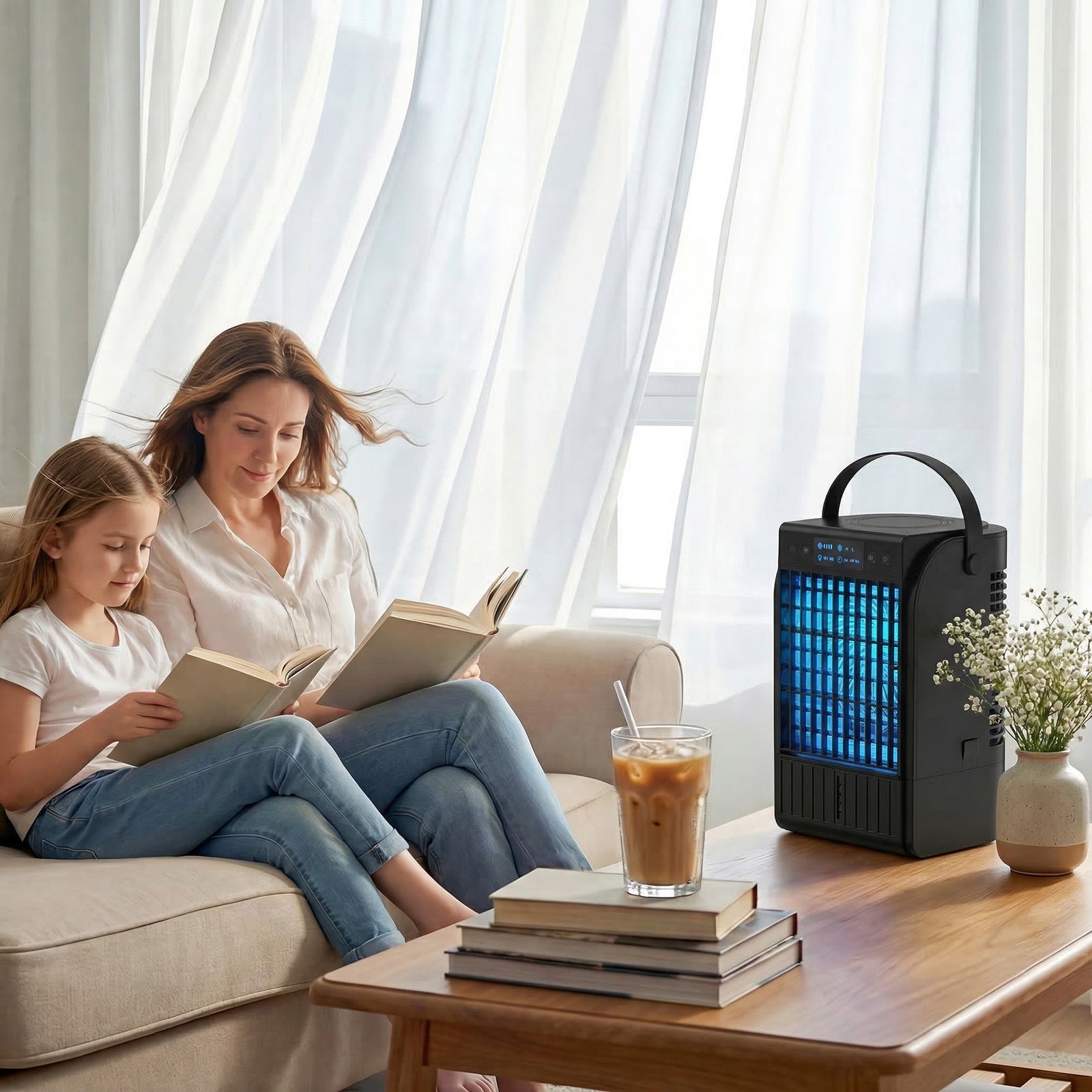 4-in-1 Mini Air Cooler With Rgb 7 Led Light, Cooling Fan | Black