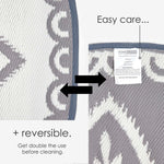 Luxury Outdoor Rug Waterproof Reversible Round For Garden Patio 100% Recycled, Grey Henna