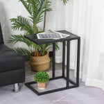 C Shape Side Table Marble-effect Top Metal Frame | Black