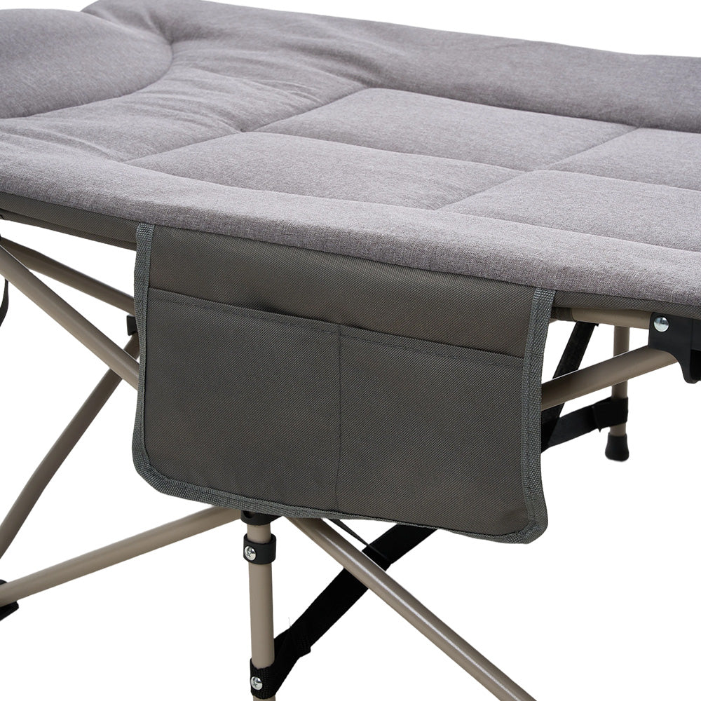 Folding Camping Cot With Mattress & Headres，wide Outdoor Camp Bed For Travel Hiking Indoor Use | Grey