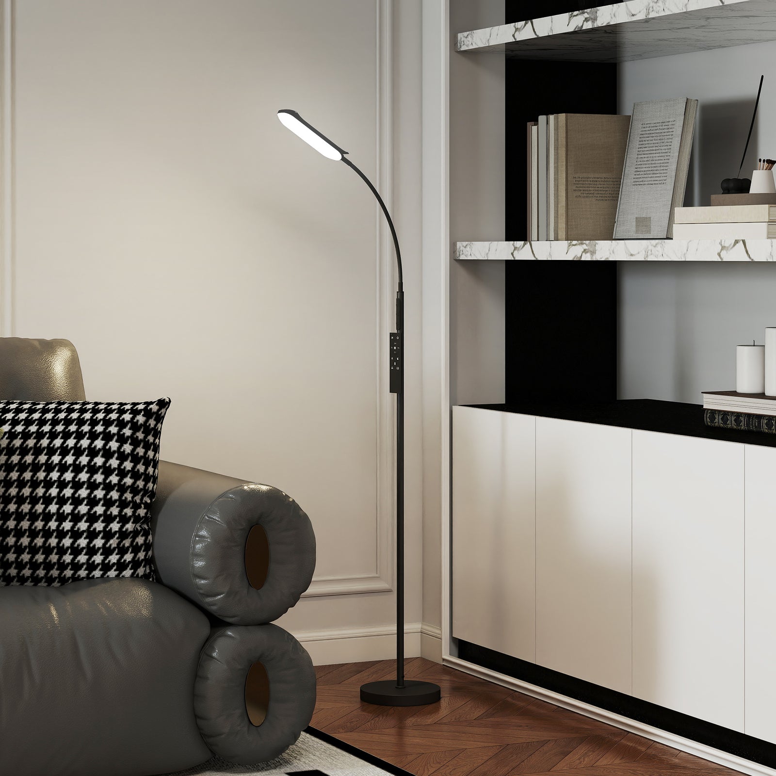 HOMCOM Led Floor Lamp For Living Room With Magnetic Remote Control, Black