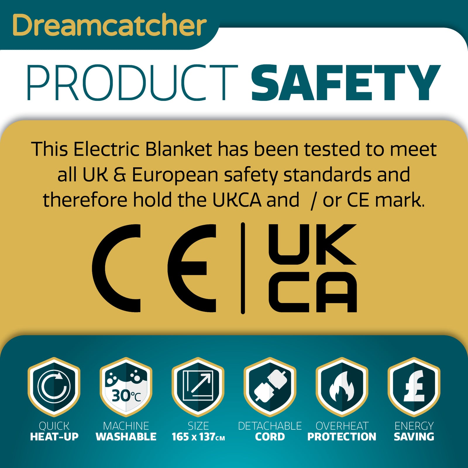Electric Blanket Heated Bed Underblanket Polyester Detachable Control 3 Heat Settings | King | White