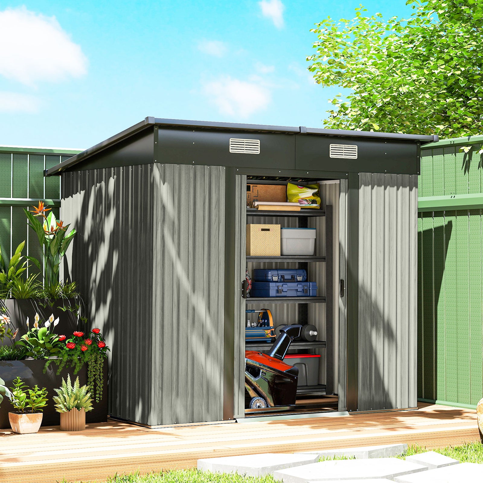 7 X 4ft Outdoor Garden Storage Shed For Garden | Light Grey