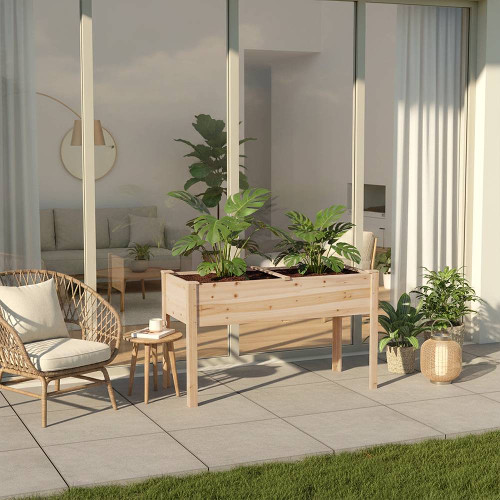 Raised Garden Bed With Optional Non-woven Liner, Fir Wood Elevated Planter Box With Drainage Holes | Natural