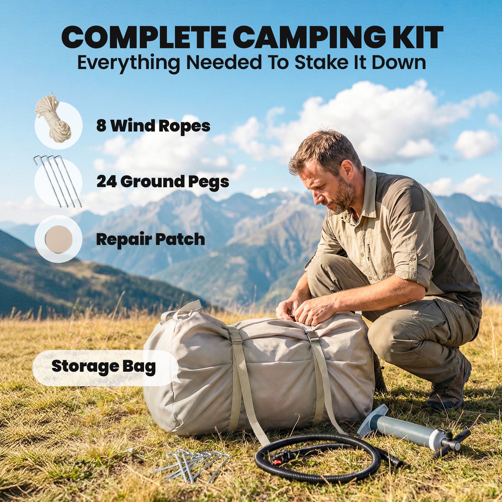 Inflatable Tent, 4 Season Hot Tent 10000mm Waterproof | Khaki