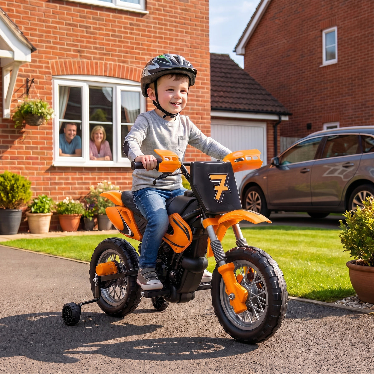 12v Kids Electric Motorbike With Dual Motors Training Wheels | Orange