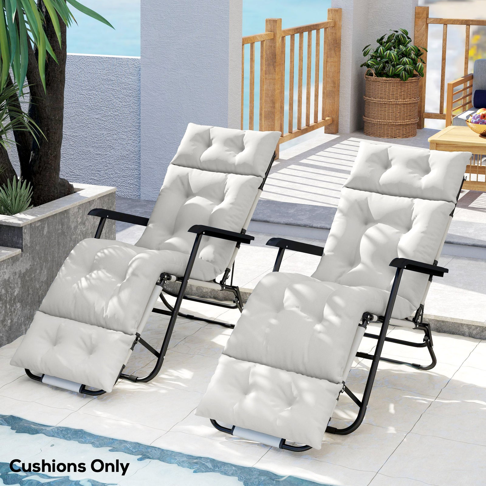 Garden Lounge Chair Cushions Set Of 2, 220gsm Fabric | Light Grey