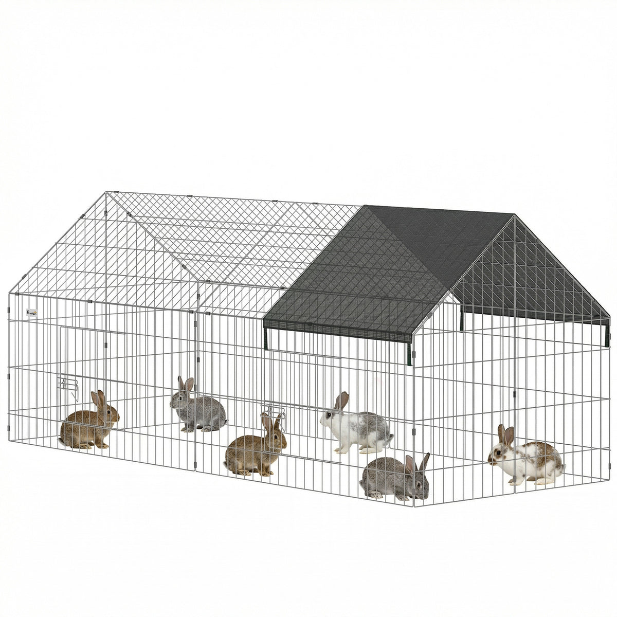 PawHut Rabbit Run, Pet Playpen With Protective Cover, 180 X 75 X 75 Cm, Black