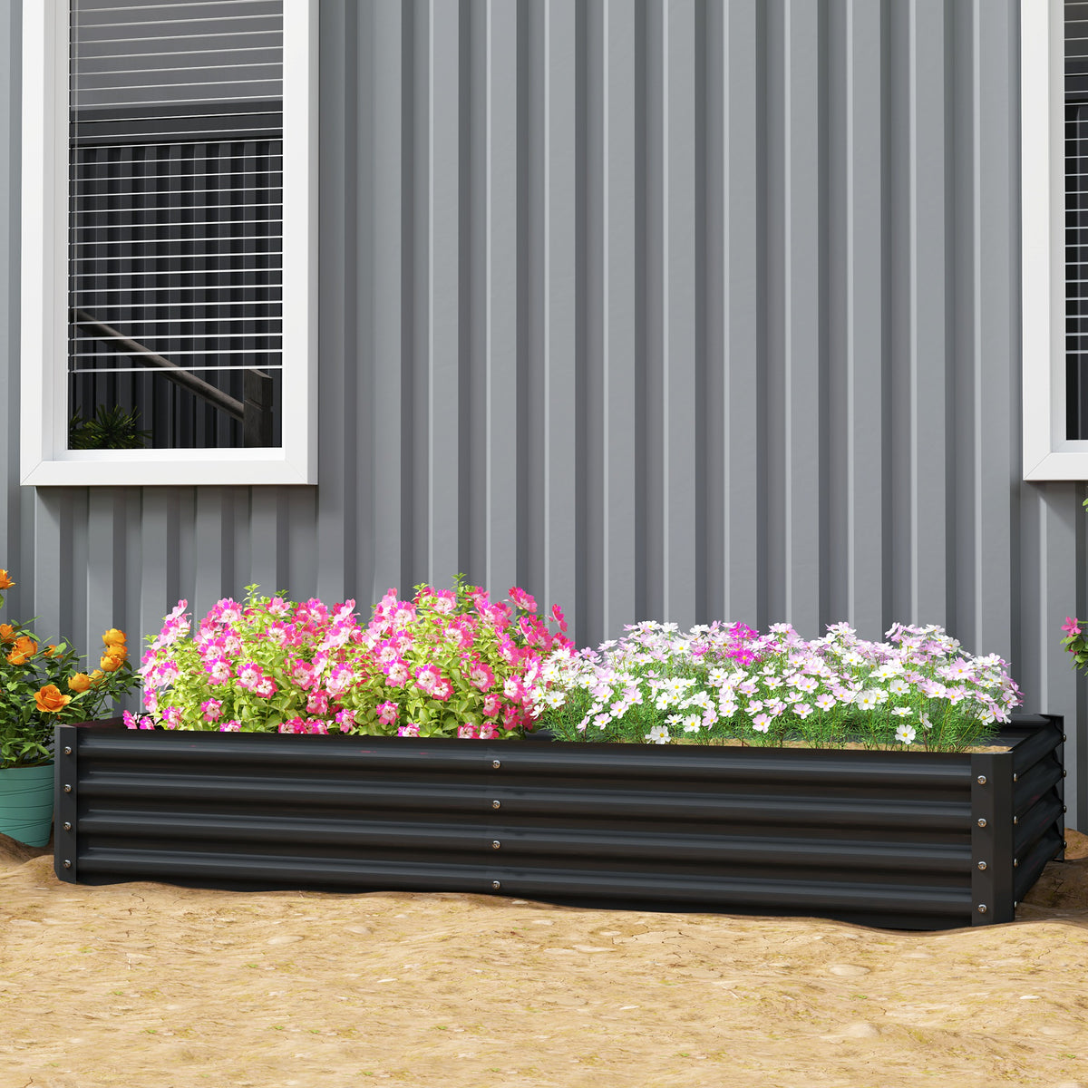 Outsunny Galvanised Raised Garden Bed, Raised Planter, Dark Grey