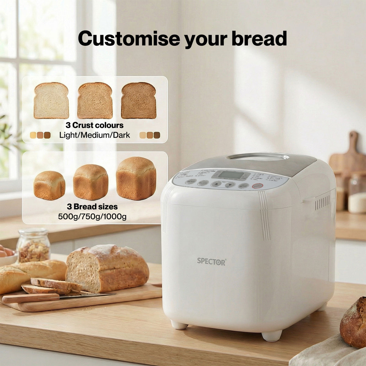 Spector Automatic Bread Maker Machine 2lb 19 In 1 600w Non Stick Stainless Steel