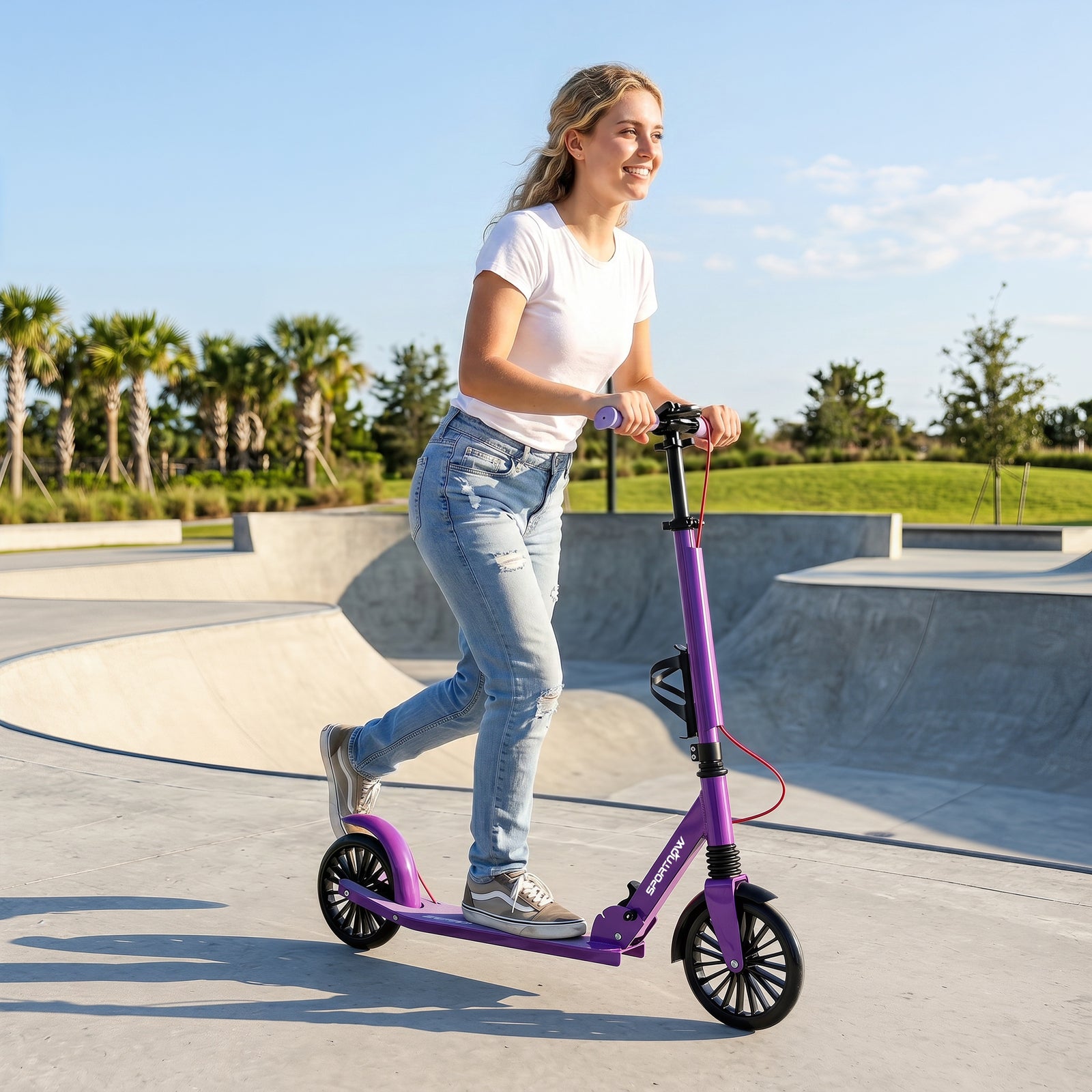 Foldable Kick Scooter, Adult Scooters With Big Wheels | Purple