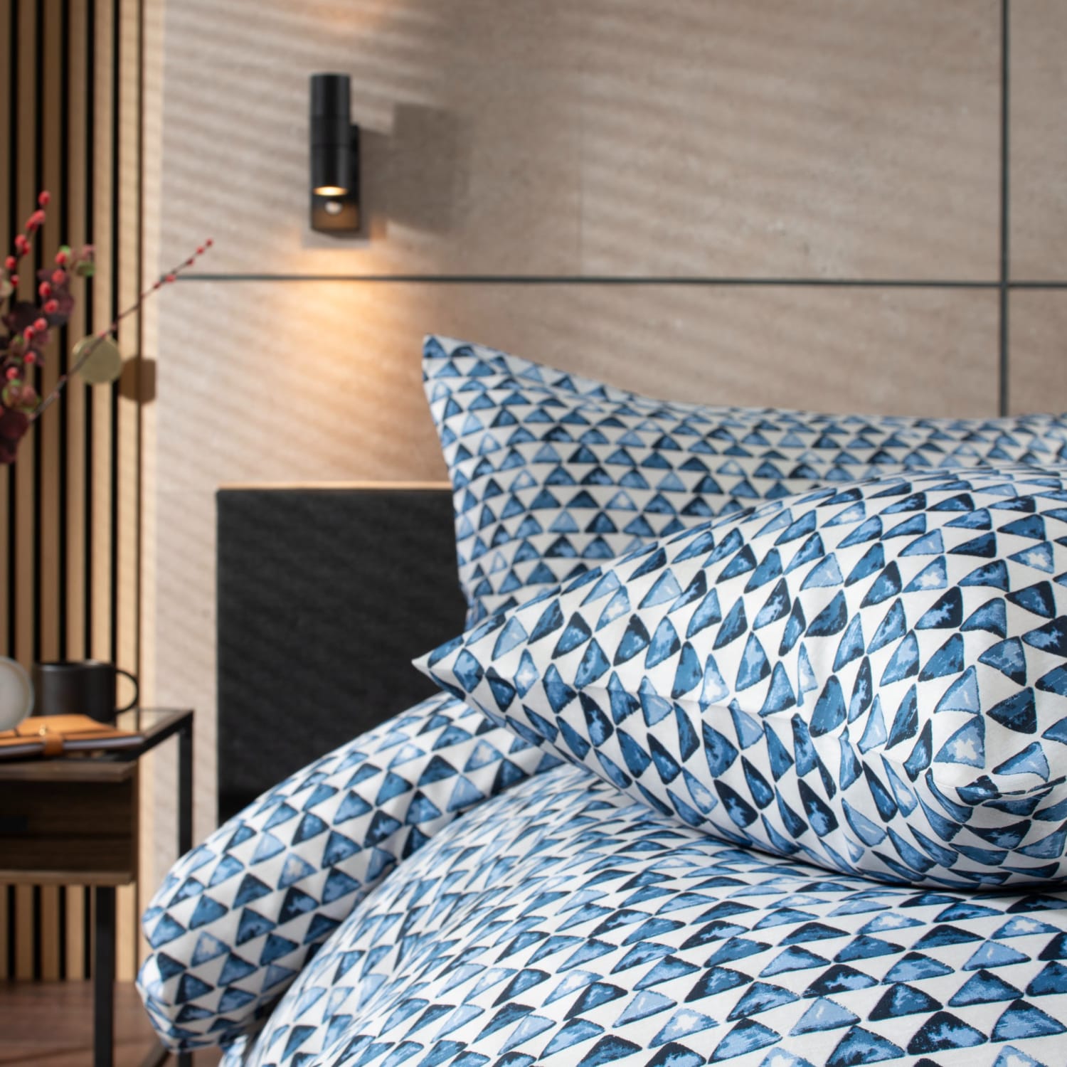 Studio Triangles Cotton Duvet Cover Set | Super King | Blue