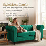 Chesterfield Scroll Arm Velvet Sofa 2 Seater | Emerald