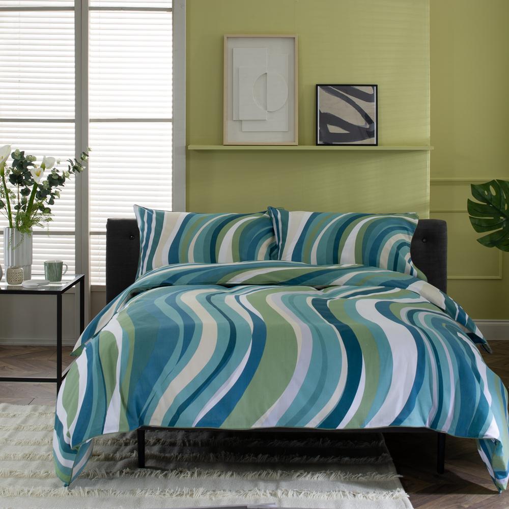 Smith Wave Cotton Green Printed Piped Reversible Duvet Set | King | Green