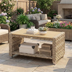 Outdoor Coffee Table With Storage Shelf And Slatted Top | Brown