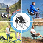Moon Camping Chair - Portable Outdoor Premium Folding Chair For Adults With Magazine Pocket, Cup Holder & Carry Bag - Heavy Duty Foldable Chair | Single | Jet Black
