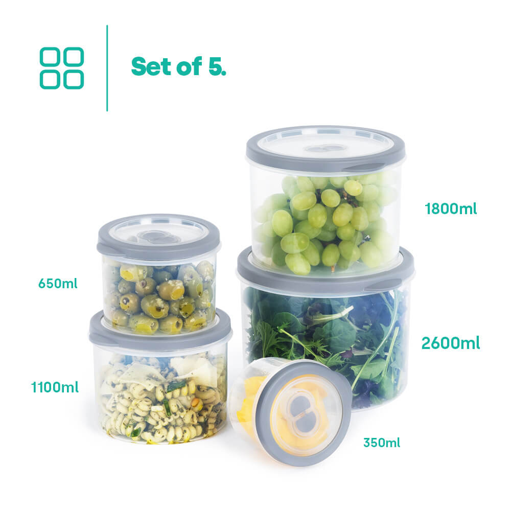 Airtight Mixed Round Containers - Set Of 5