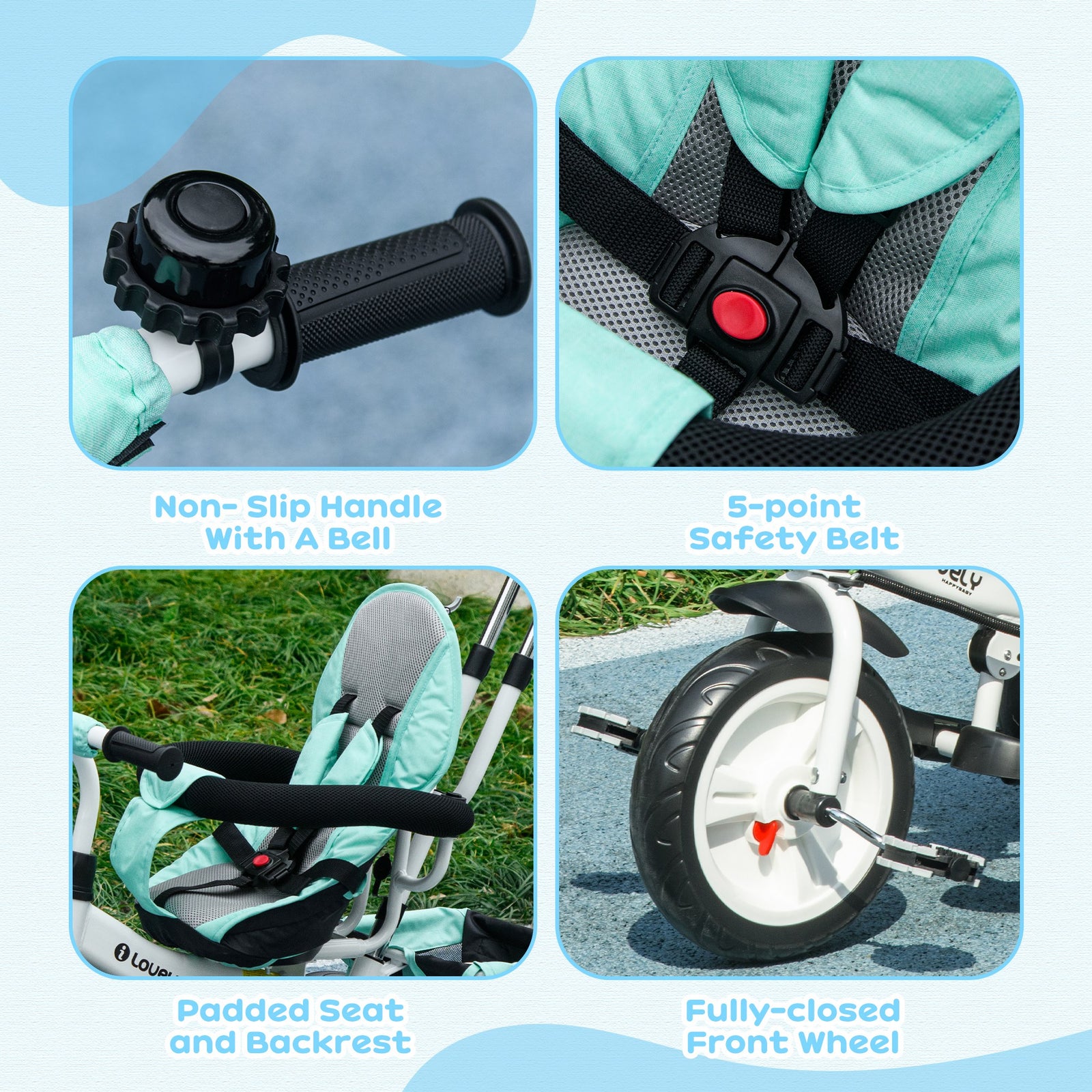 6 In 1 Kids Trike, Stroller With Parent Handle | Green