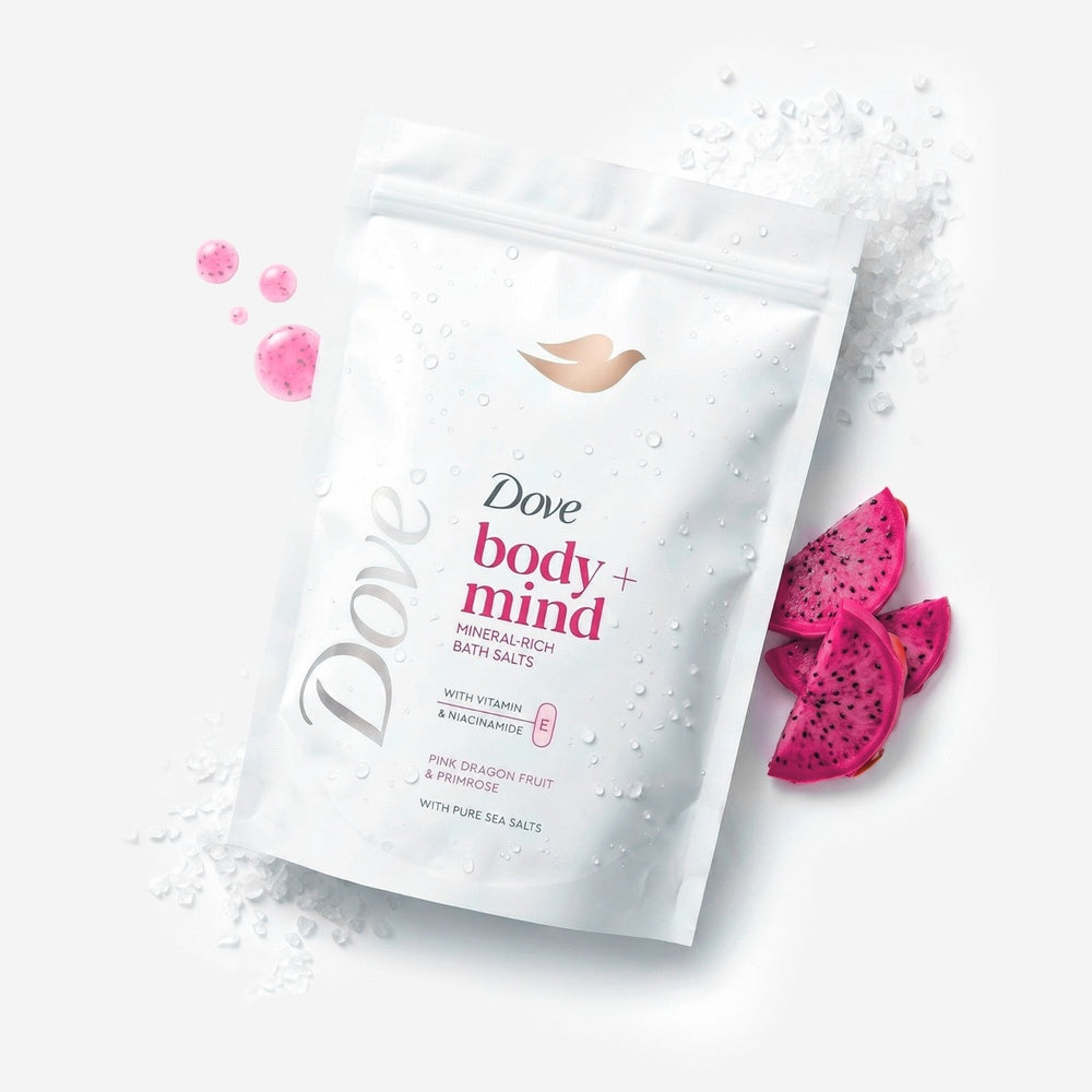 Body + Mind Mineral-rich Bath Salts, Dragon Fruit & Primrose, 400g | Set-of-6