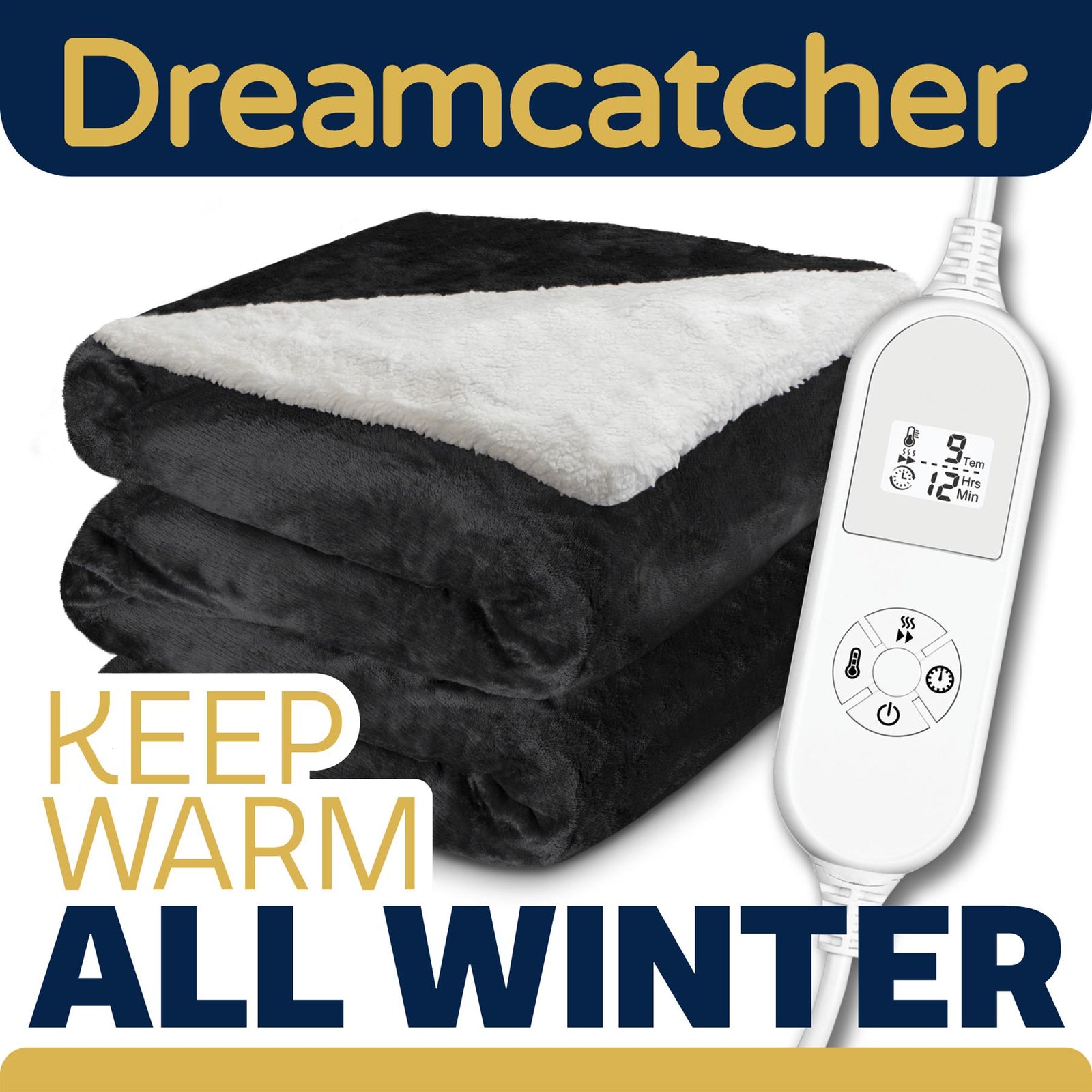 Sherpa Fleece Electric Heated Throw Over Blanket Double Polyester 160cm X 120cm | L | Black