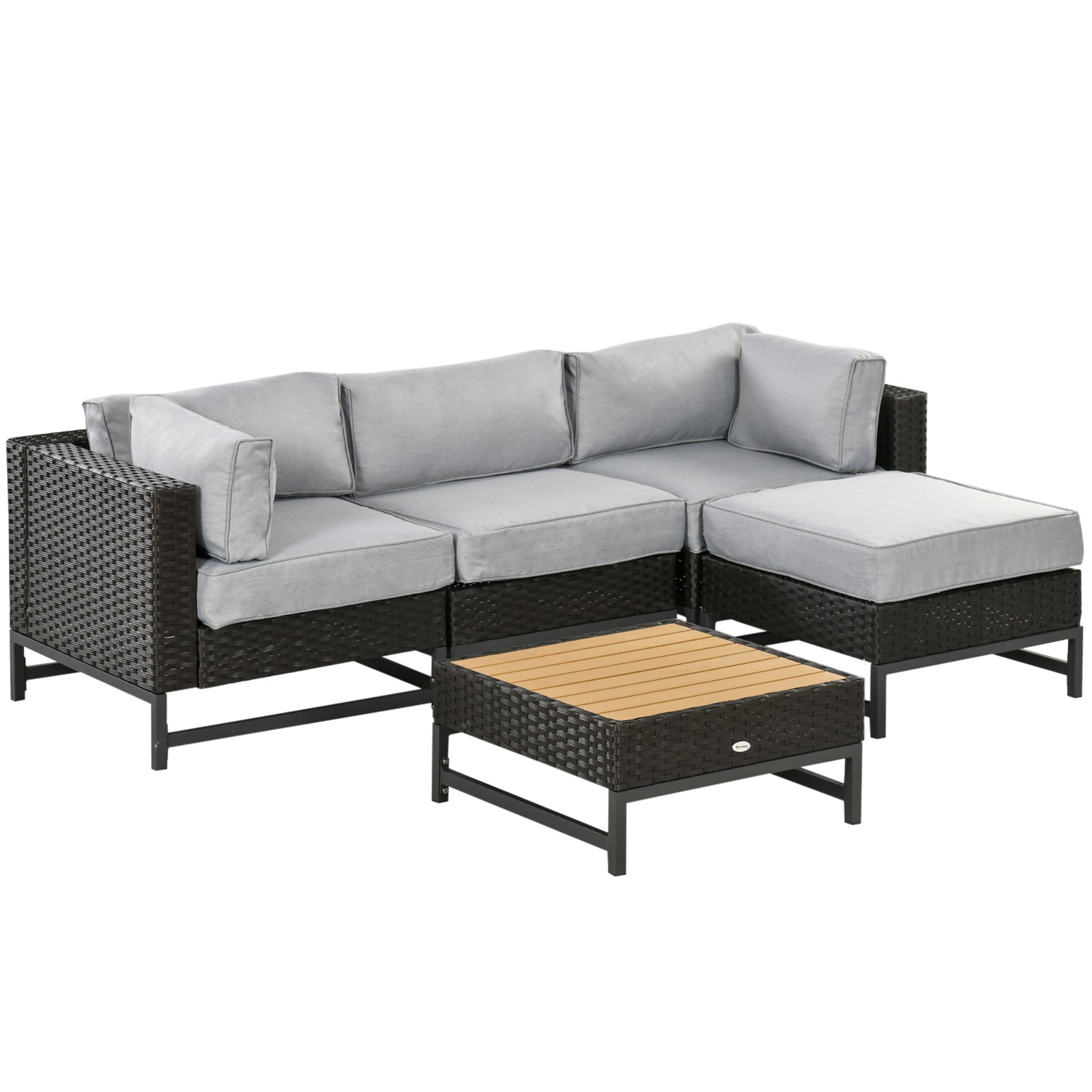 5 Pcs Rattan Corner Sofa W/ Plastic Top Table