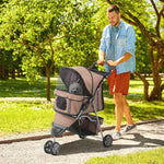 Pet Stroller Pushchair Carrier For Cat Puppy With 3 Wheels | Brown