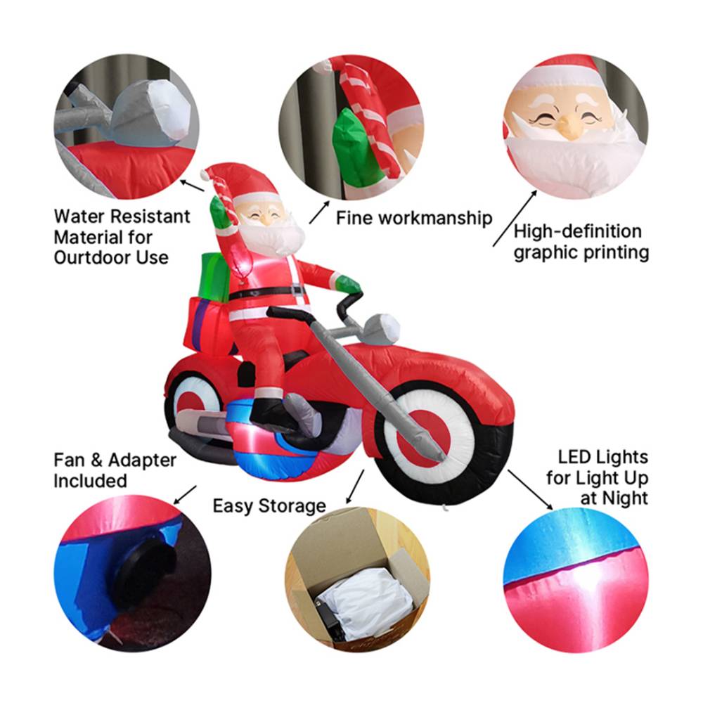 1.8m Santa On Motorcycle Christmas Inflatable Model Decoration With Led Lights