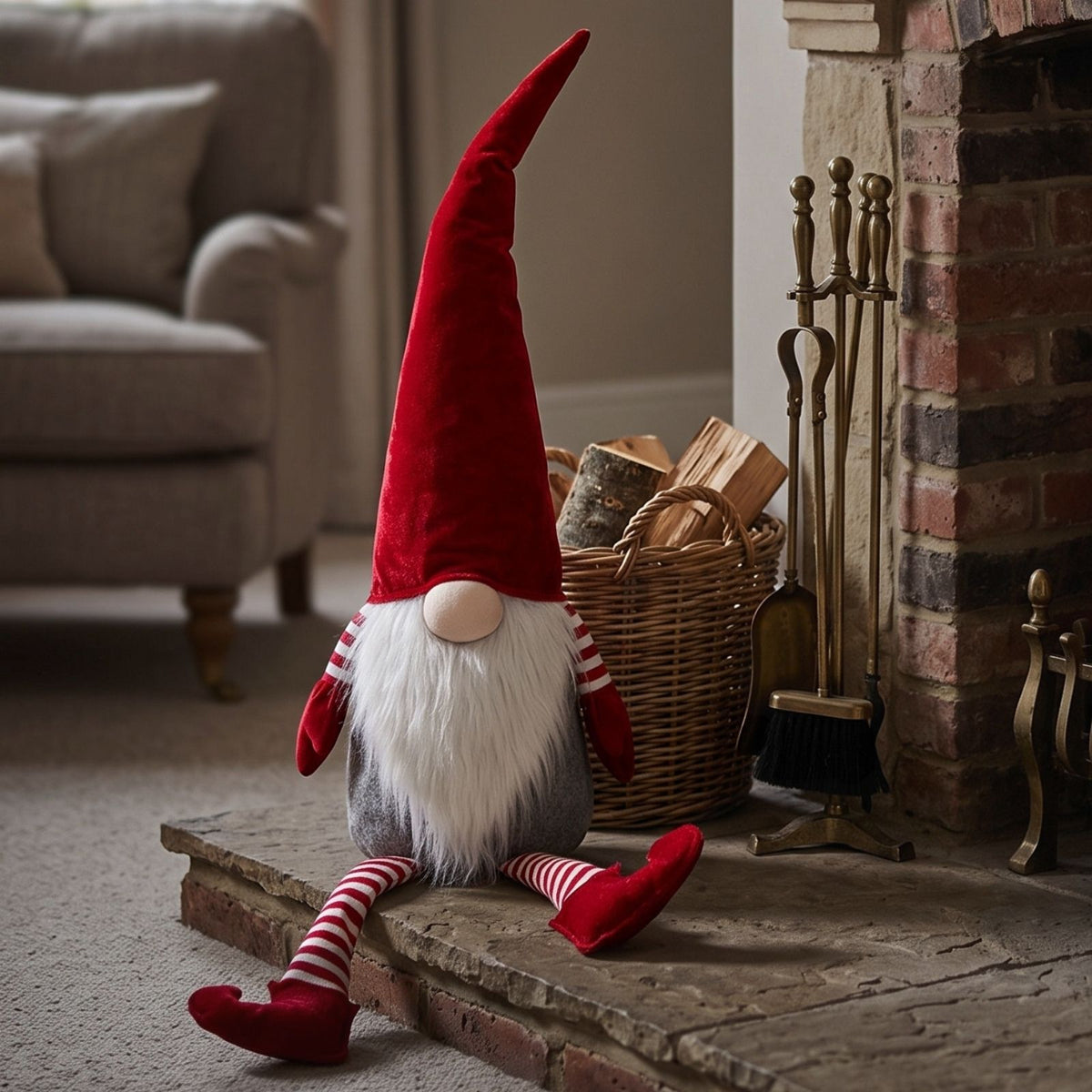 HOMESCAPES Red Sitting Santa Gonk Christmas Decoration