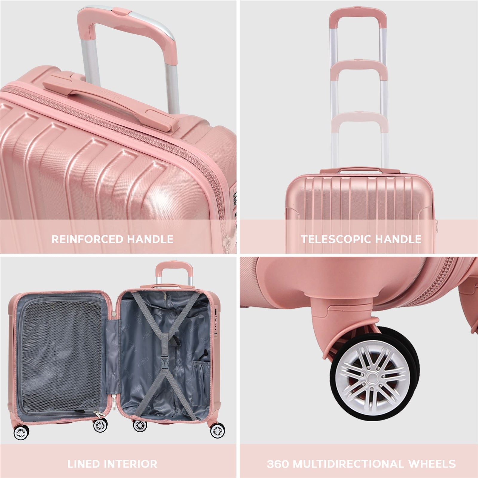 55x40x20cm Lightweight Luggage Overhead Cabin Hard Shell Cabin Suitcase 60+ Airlines Approved - Carry On Case - 4 Wheels | Cabin | Rose Gold
