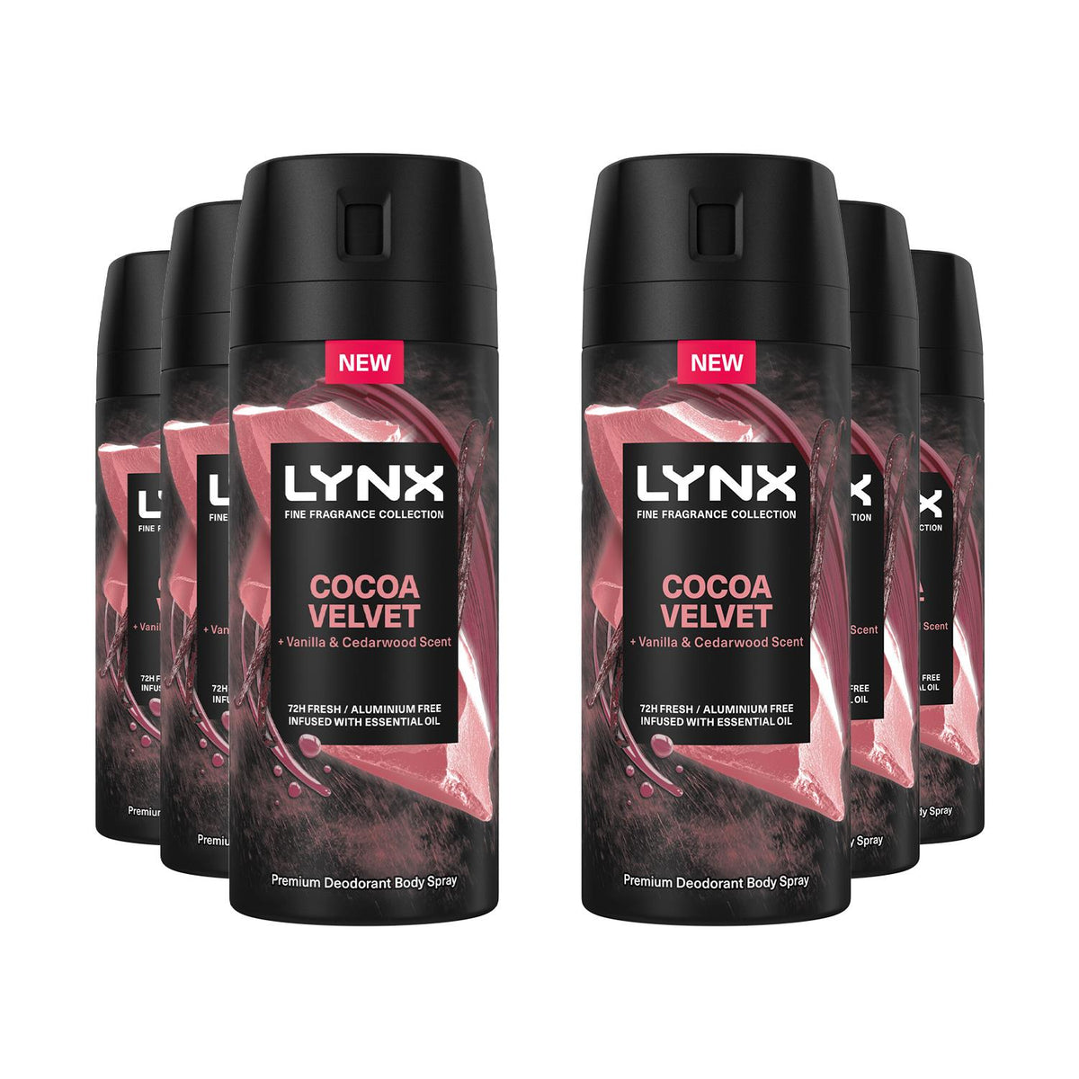Body Spray Fine Fragrance Collection Cocoa Velvet For Men 150ml, 6 Pack | Set of 6