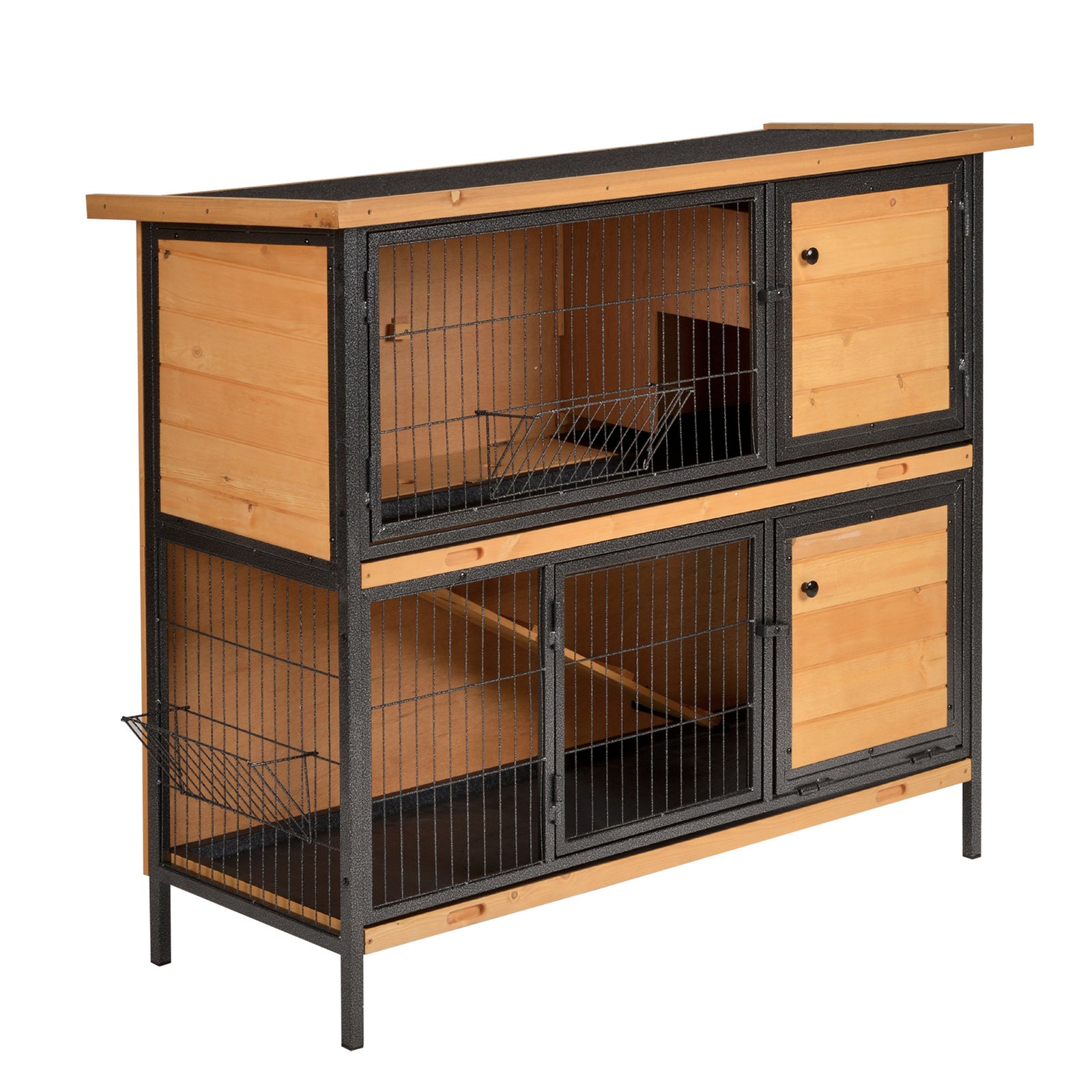 2-story Wooden Metal Rabbit Hutch Bunny Cage W/ Ramp Feeding Trough