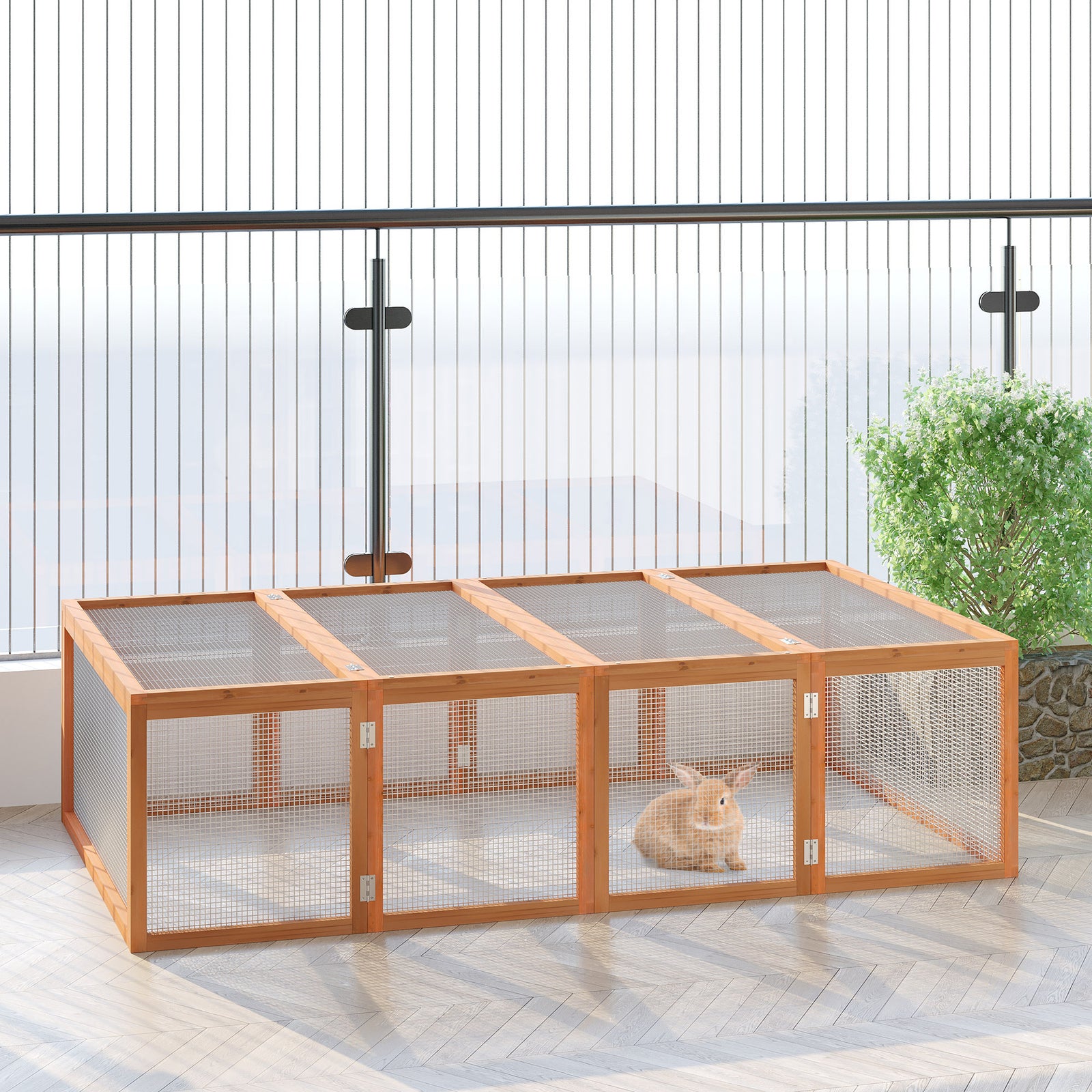 Wooden Rabbit Hutch Cage House W/ Mesh Wire Safety For Outdoor Garden