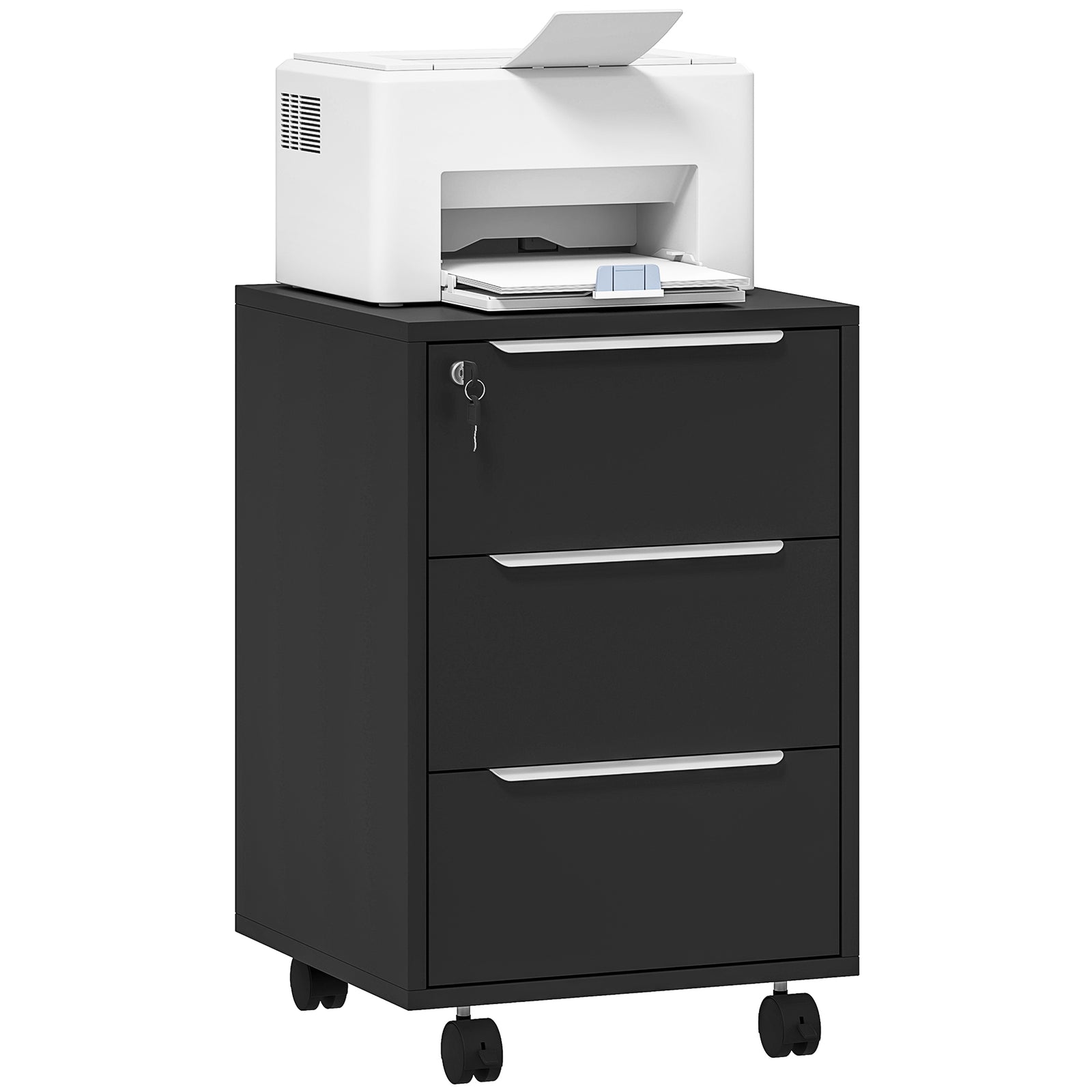 Modern 3-drawer Locking File Cabinet Mobile Filing Cabinet | Black