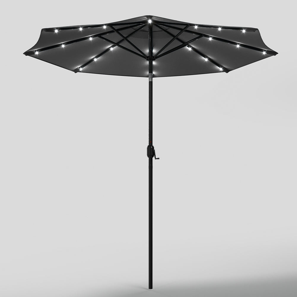 3m Outdoor Patio Parasol – Solar-powered Umbrella With 24 Led Lights, Tilt & Crank Handle, Without Base | One Size | Dark Gray