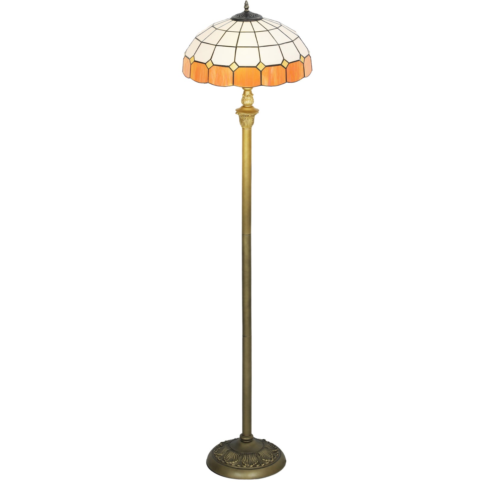 Floor Lamp With Handcrafted Stained Glass Shade, Vintage Standing Lamp | Orange