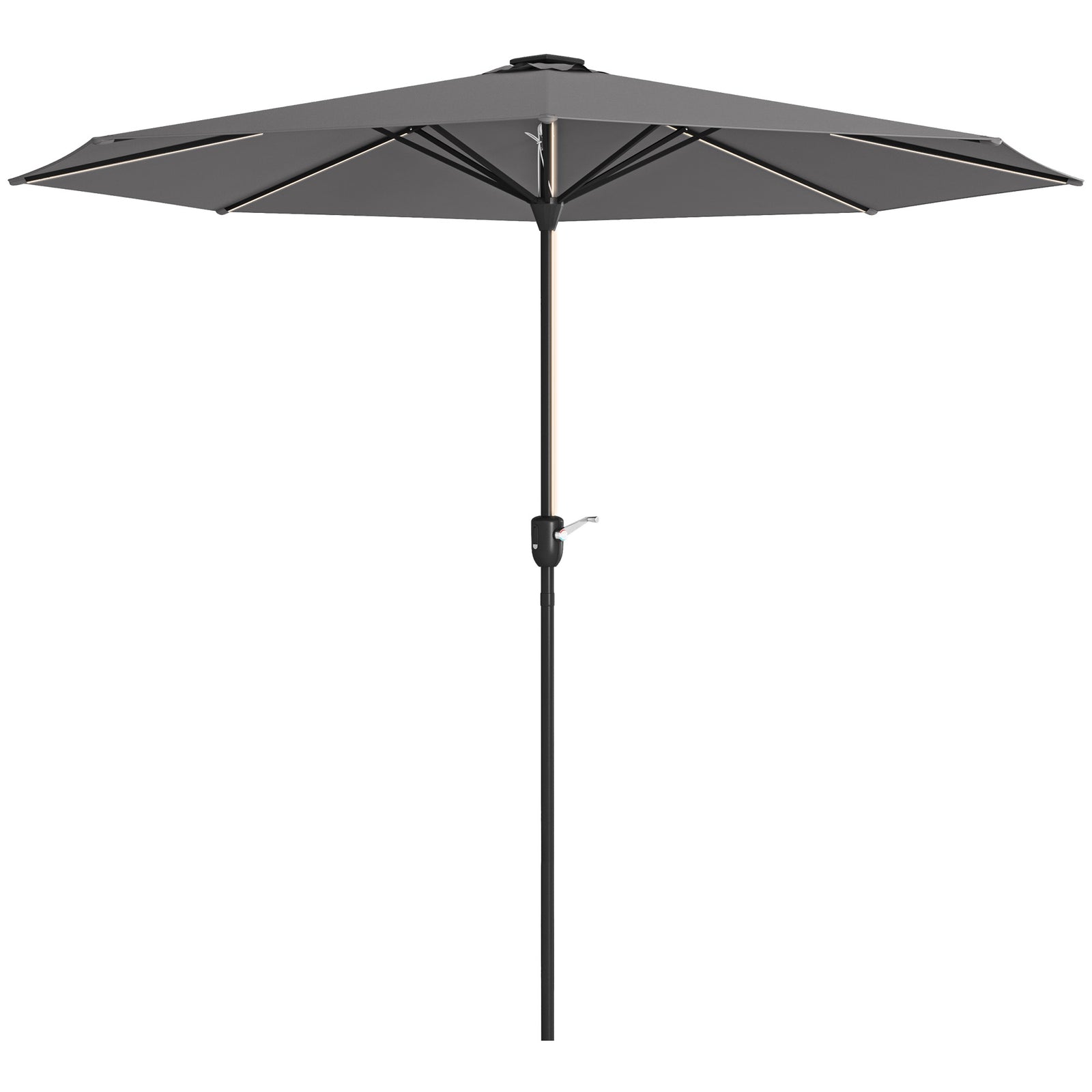 2.65m Parasol W/ Solar Led Lights & Crank Handle | Charcoal Gray
