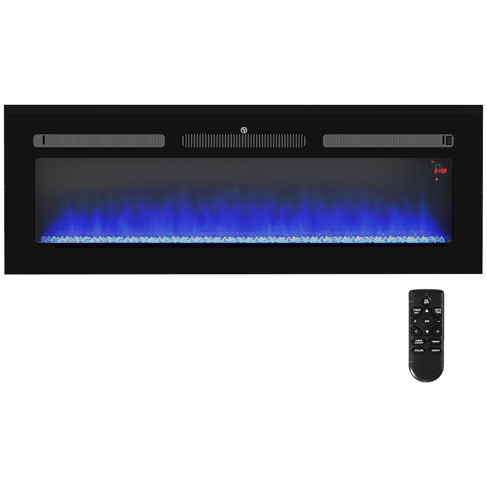 102/127cm Electric Fireplace Recessed Wall Mounted Black | Large | Black