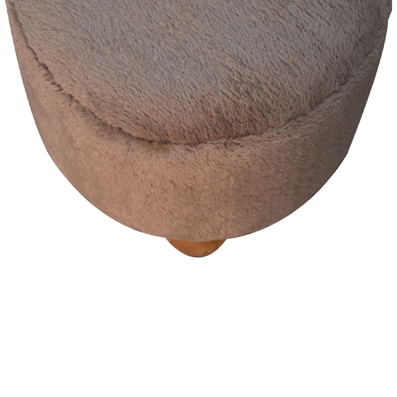 Solid Mango Wood Mocha Faux Fur Round Ball Footstool