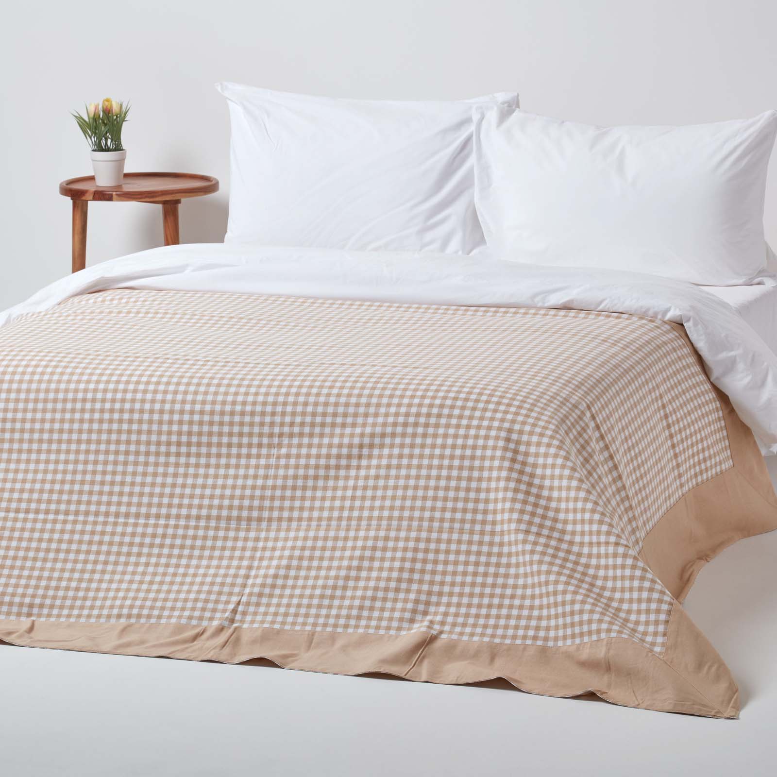 Cotton Gingham Check Throw | 150cm x 200cm | Beige