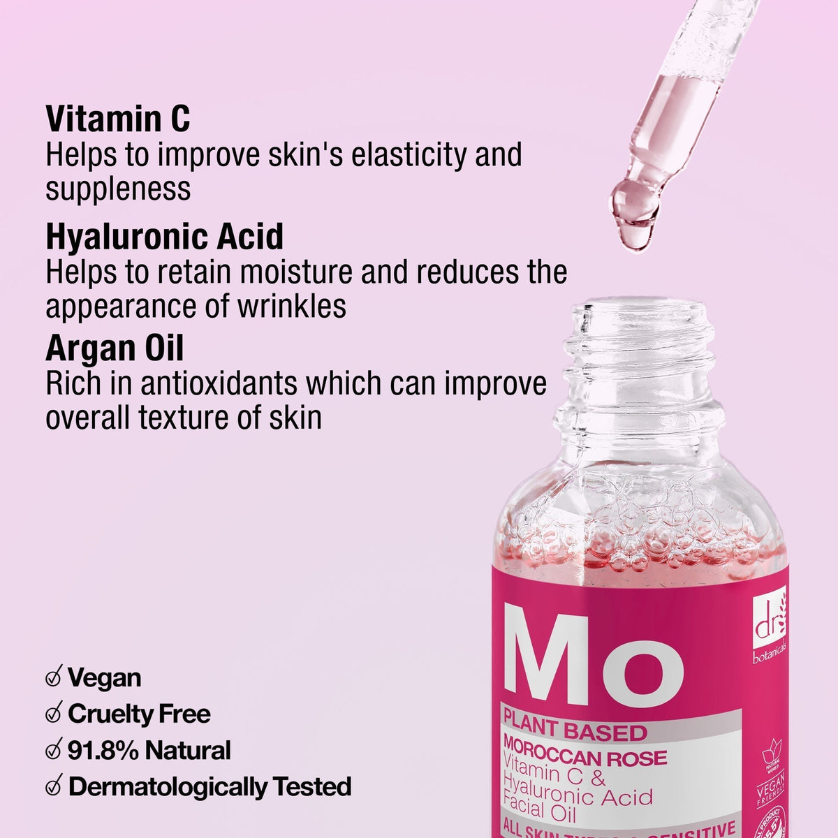 Moroccan Rose Facial Oil With Hyaluronic Acid & Vit C 15ml