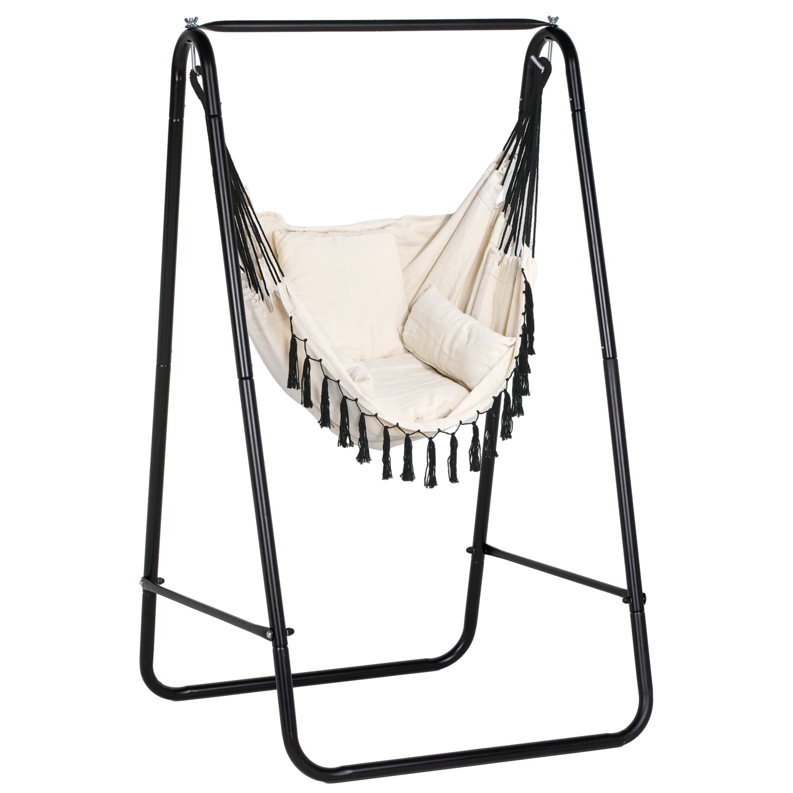 Patio Hammock Chair With Stand,  Cushion, Armrest, Hooks | Cream