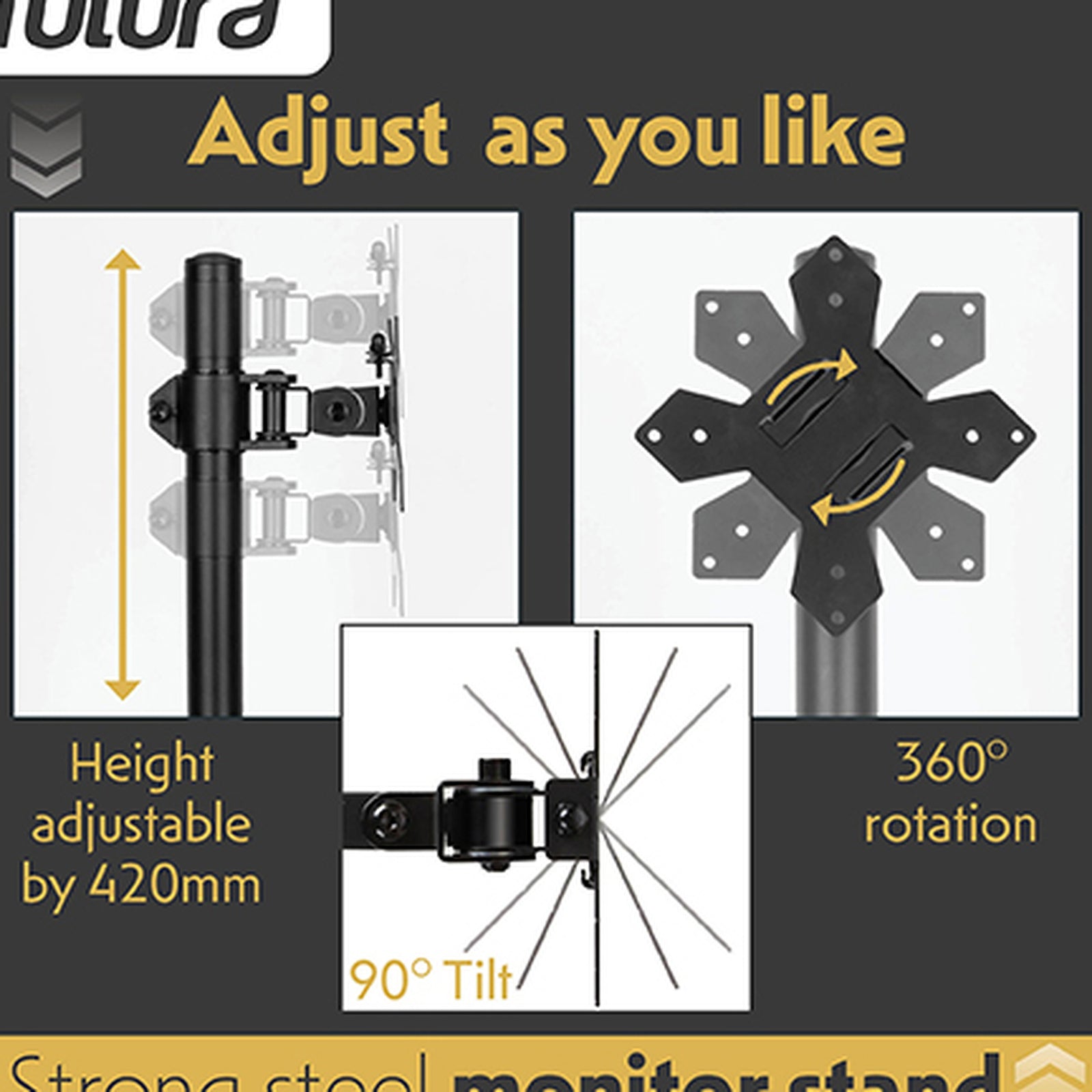 Futura Futura Single Monitor Stand 13 To 32 Inch Height Adjustable Freestanding Base Supports 8kg